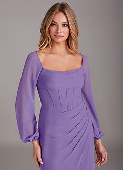 Azazie Charissa Bridesmaid Dresses Tahiti Sheath Long Sleeve Chiffon Dress image7
