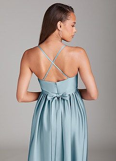 Azazie Llana Maternity Bridesmaid Dresses A-Line Stretch Satin Floor-Length Dress with Pockets image4