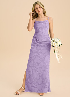 Azazie Mai Junior Lilac Sheath Pleated Floral Burnout Dress image3