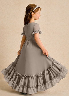 Azazie Kass Flower Girl Dresses Taupe A-Line Pleated Chiffon Dress image6