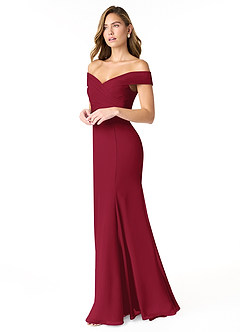 Azazie Lecia Bridesmaid Dresses Burgundy Empire Off-The-Shoulder Pleated Chiffon Convertible Dress image3
