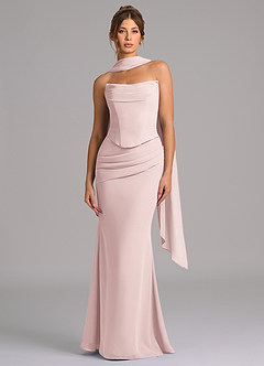 Azazie Sorrel Vestidos de damas de honor Vestido de Rosa Rubor de Gasa de Corte Sirena con Corsé image4