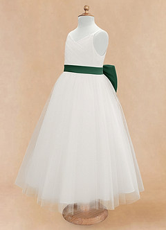 Azazie Lea Flower Girl Dresses Dark Green A-Line Spaghetti Strap Tulle Dress image8