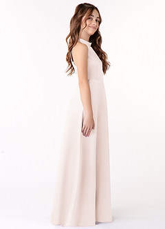 Azazie Laurel Junior Rose Petal A-Line Matte Satin Dress image2