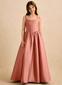 Azazie Enid Girls Formal Flower Girl Dresses Salmon Pink A-Line Beaded Stretch Satin Dress image5