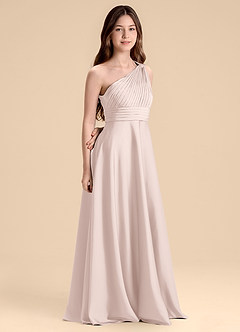 Azazie Charlize Junior Abito A-Line in Raso Elasticizzato Plissettato Rosa Rossore image3