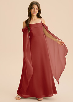 Azazie Moana Junior Vestido de Terracota de Gasa de Corte en A con Plisado image4