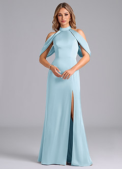 Azazie Bonny Vestidos de damas de honor Vestido de Azul Cielo de Satén Elástico de Corte Sirena con Vestidos sin tirantes image4
