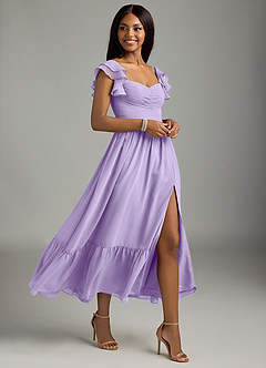Azazie Anaya Vestidos de damas de honor Vestido de Lila de Gasa de Corte en A con Plisado image3