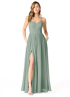 Azazie Cora Vestidos de damas de honor Vestido de Salvia Plateada de Gasa de Línea A con Plisado image1