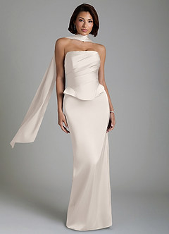 Azazie Harlow Bridesmaid Dresses White Alabaster Sheath Corset Stretch Satin Dress image1