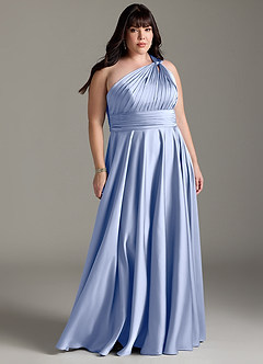 Azazie Charlize Robes de demoiselle d'honneur Robe Trapèze en Satin extensible Ue épaule Eis image9