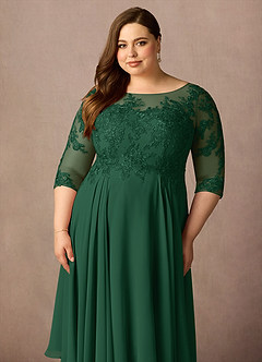 Azazie Marge vestidos de madre de la novia Vestido de Verde Oscuro de Gasa de Corte En A con Encaje redondo image11