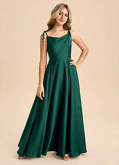 Azazie Popsy Junior A-Linie Schleifen Stretch-Satin Kleid Smaragd image8