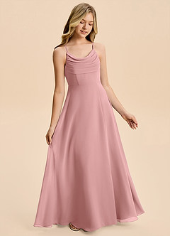 Azazie Gia Junior A-Linie Plissee Chiffon Kleid Altrosa image4
