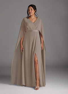 Azazie Isa Mother of the Bride Dresses Taupe A-Line V-Neck Pleated Chiffon Dress image9