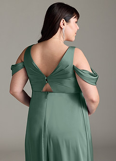 Azazie Rhea Robes de demoiselle d'honneur de maternité Robe Trapèze Épaule nue plissée Longueur ras du sol Satin extensible image13
