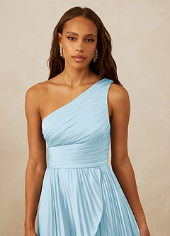 Christian Siriano Bridal for Azazie 1008 Bridesmaid Dresses Sky Blue A-Line One Shoulder Stretch Satin Dress image8