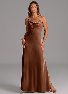 Azazie Olaine Bridesmaid Dresses Umber A-Line Pleated Velvet Dress image3