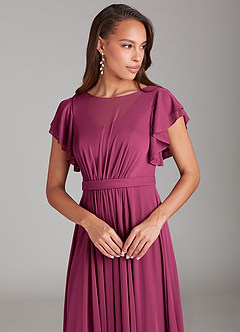 Azazie Daphne Modest Bridesmaid Dresses A-Line Ruched Mesh Floor-Length Dress image4