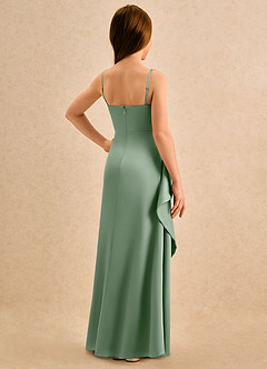 Azazie Cannoli Girls Formal Blomsterpigekjoler A-Line Plisseret Stræk satin Gulv-længde Kjole image2