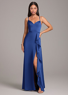 Azazie Naeem Bridesmaid Dresses Royal Blue A-Line Stretch Satin Dress image4