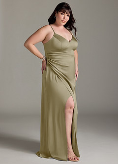 Azazie Marchella Bridesmaid Dresses Moss Green A-Line Corset Stretch Satin Dress image9