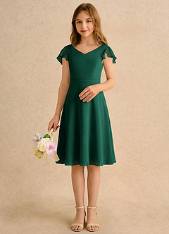 Azazie Narin Girls Formal Blumenmädchenkleider A-Linie mit ärmel Chiffon Kleid Smaragd image3