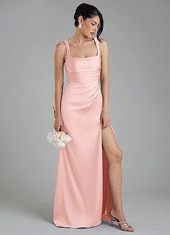 Azazie Sierra Bridesmaid Dresses Powder Pink A-Line Corset Stretch Satin Dress image1