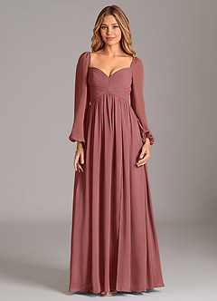 Azazie Bailee Bridesmaid Dresses Amethyst A-Line Long Sleeve Chiffon Dress image7