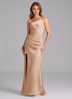 Azazie Eren Bridesmaid Dresses English Rose Mermaid One Shoulder Stretch Satin Dress image5