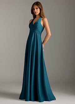 Azazie Tessie Bridesmaid Dresses Ink Blue A-Line Pleated Stretch Satin Dress image5