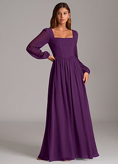 Azazie Maree Bridesmaid Dresses Grape A-Line Corset Chiffon Dress image3