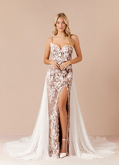 Azazie Mireya Wedding Dresses Diamond White Mocha Sheath Sequins Tulle Dress image1