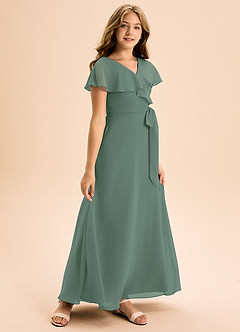Azazie Lainey Junior Eucalyptus A-Line with Pockets Chiffon Dress image1