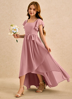 Azazie Milly Girls Formal Flower Girl Dresses Dusty Rose A-Line Pleated Chiffon Dress image6