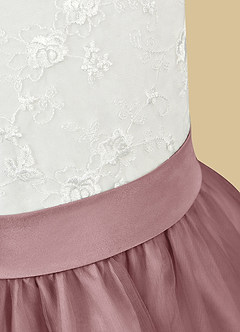 Azazie Vetty Flower Girl Dresses Ivory Dusty Rose A-Line Lace Tulle Dress image11