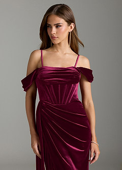 Azazie Amyra Vestidos de damas de honor Vestido de Cabernet de terciopelo de Corte Recto Convertible con Vestidos sin tirantes image3