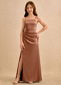 Azazie Cannoli Girls Formal Blumenmädchenkleider A-Linie Plissee Stretch-Satin Kleid Bronzer image5