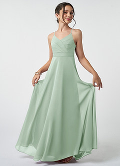 Azazie Avelina Junior Agave A-Line Pleated Chiffon Dress image2
