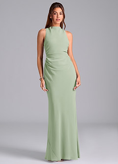 Azazie Evadne Bridesmaid Dresses Dusty Sage A-Line Pleated Chiffon Dress image3