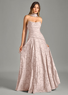 Azazie Gabriela 신부 들러리 드레스 A라인 스트랩리스 플로럴 번아웃 바닥 길이 드레스 image7