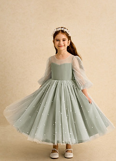 Azazie Trudy Flower Girl Dresses Pistachio Ball-Gown Sweetheart Neckline Tulle Dress image5