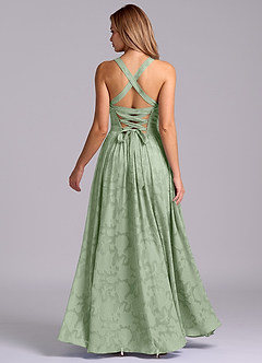 Azazie Francis Robes de demoiselle d'honneur Robe Trapèze en Blumen-Burnout Corset Vert Sauge image6