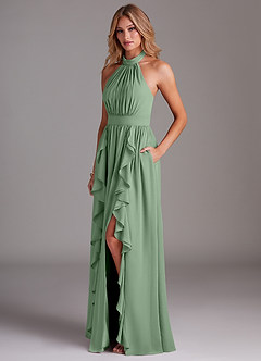 Azazie Avary Bridesmaid Dresses Matcha A-Line Pleated Chiffon Dress image2