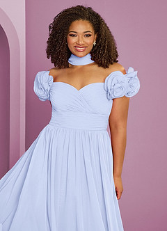 Barbie ♥ Azazie Robes de demoiselle d'honneur Robe Trapèze Convertible en Mousseline de soie Épaule décolletée Lavande image20