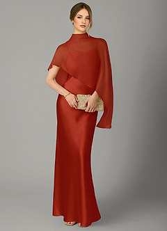 Azazie Jaleesa Robes de demoiselle d'honneur Robe Fourreau en Satin extensible Col haut Rouille image5