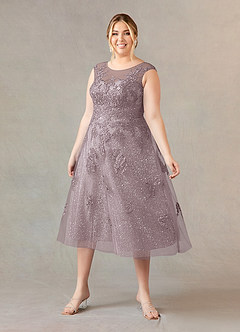 Azazie Flynn Abiti per la Madre della Sposa Abito A-Line in Tulle in Pizzo con Scollo a Barca Dusk image6