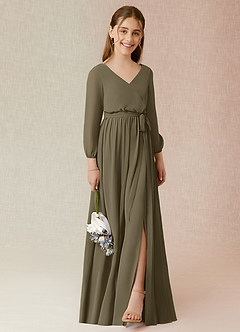 Azazie Angelica Junior Abito A-Line in Chiffon Plissettato Willow Green image4