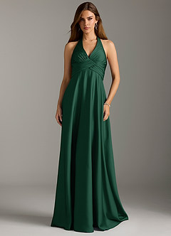 Azazie Tessie Brautjungfernkleider A-Linie Plissee Stretch-Satin Kleid Dunkelgrün image3